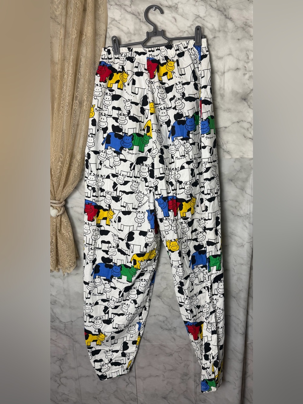 Colorful Novelty Cows Baggz 100% Cotton Pants Pockets Prime Colors L Whimsical